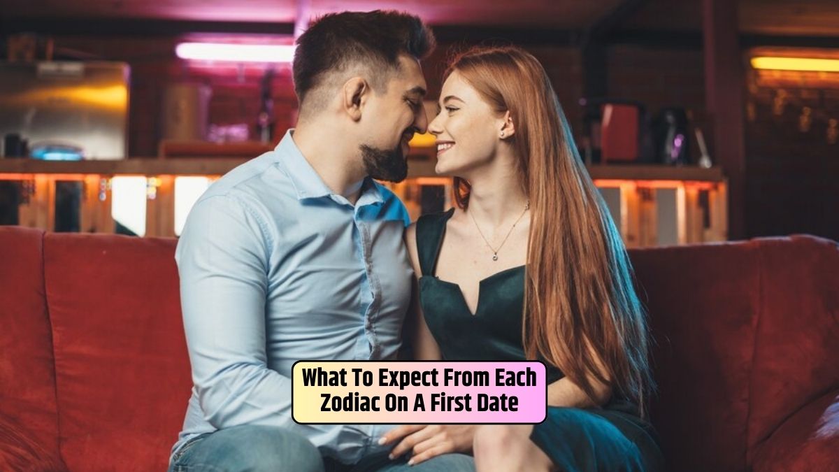 Facing each other on a date, the couple explores what to expect from each zodiac sign on a first date.