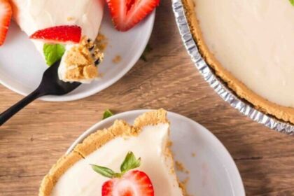 3 Ingredient Cheesecake, No-Bake Dessert, Graham Crust, Cream Cheese, Sweetened Condensed Milk, Easy Recipe, Holiday Dessert, Quick and Delicious, Fresh Fruit Toppings.