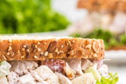 Apple Walnut Chicken Salad, Chicken Salad Recipe, Mayo and Sour Cream Dressing, Fresh Ingredients, Light Meal, Savory and Sweet, Delightful Crunch, Satisfying, Palate Pleaser.