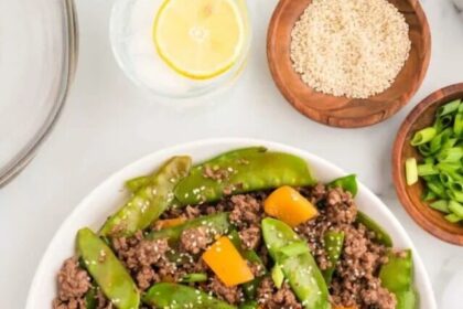 Ground Beef Stir Fry, Recipe, Weeknight Dinner, Asian-Inspired, Soy Sauce, Honey, Ginger, Sesame Seeds,